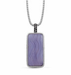 Blue Lace Agate Stone Tag in Black Rhodium Plated Sterling Silver