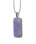 Blue Lace Agate Stone Tag in Black Rhodium Plated Sterling Silver