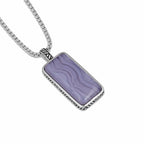 Blue Lace Agate Stone Tag in Black Rhodium Plated Sterling Silver