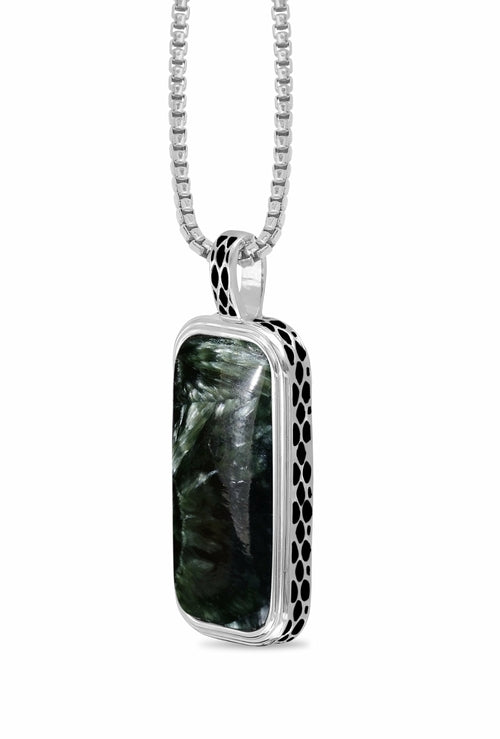 Seraphinite Stone Tag in Black Rhodium Plated Sterling Silver