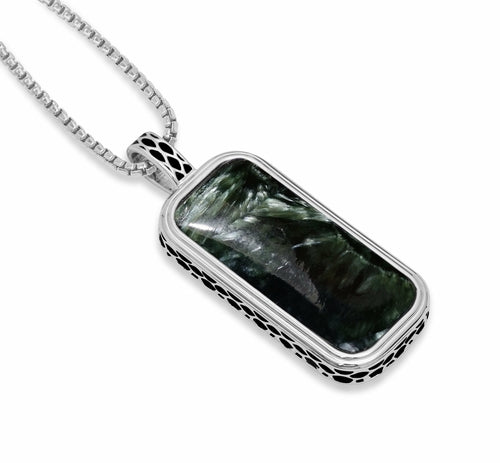 Seraphinite Stone Tag in Black Rhodium Plated Sterling Silver