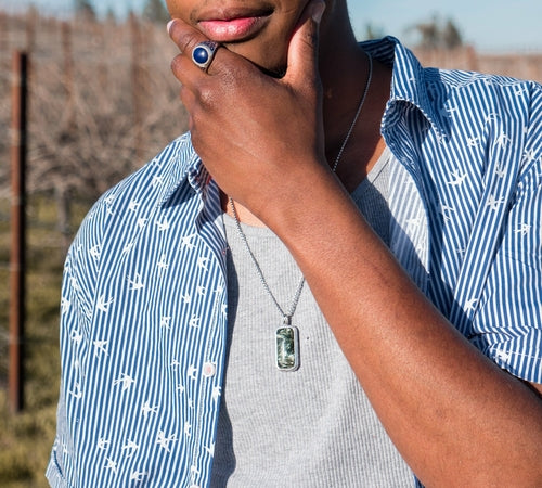 Seraphinite Stone Tag in Black Rhodium Plated Sterling Silver