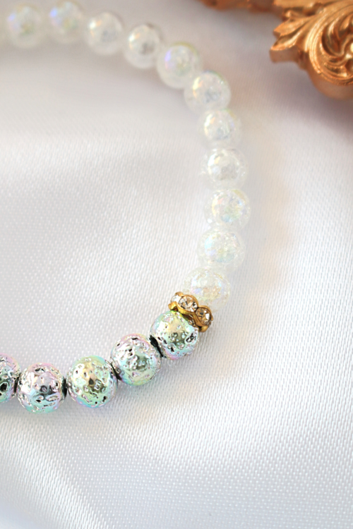 Chrome Lava Stone Elastic Bracelet