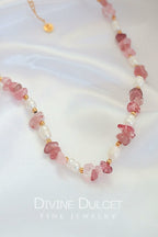 Natural Strawberry Quartz Crystal & Freshwater Pearls Choker