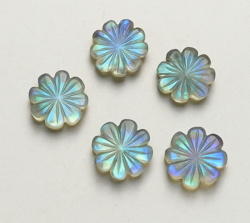 Iridescent Carved Gemstones – Set of 5, Natural Luminescent Finish